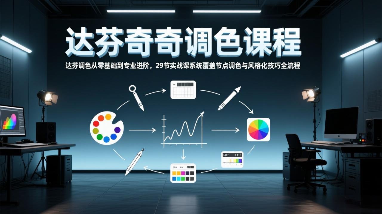 20260302022457-69a4f4f907176.jpeg 达芬奇调色从零基础到专业进阶,29节实战课系统覆盖节点调色与风格化技巧全流程