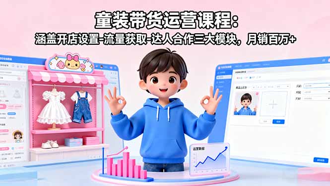 20260302030342-69a4fe0ecc4e5.jpg 童装带货运营课程:涵盖开店设置-流量获取-达人合作三大模块,月销百万+