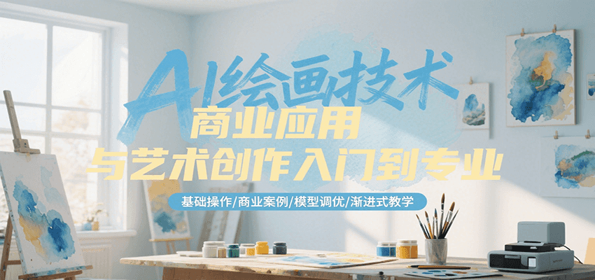20260302031555-69a500eb98fe1.png AI绘画技术商业应用与艺术创作入门到专业,基础操作/商业案例/模型调优/渐进式教学
