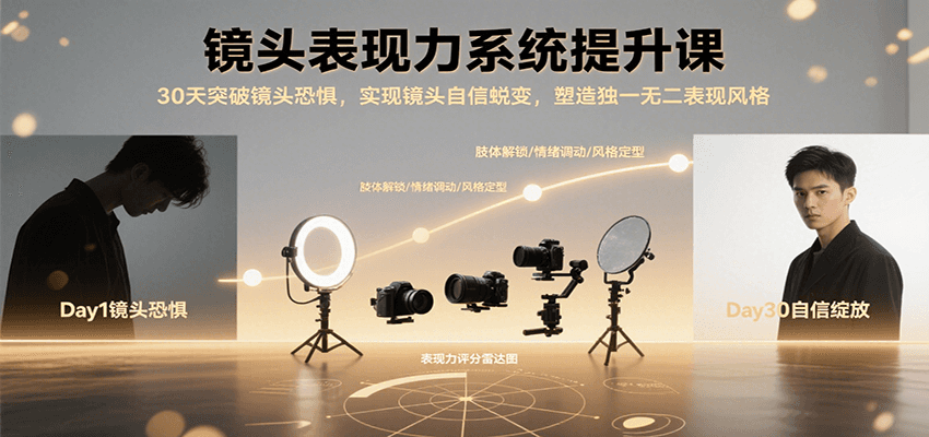 20260302032252-69a5028c9ed71.png 镜头表现力系统提升课,30天突破镜头恐惧实现自信蜕变,塑造独一无二表现风格