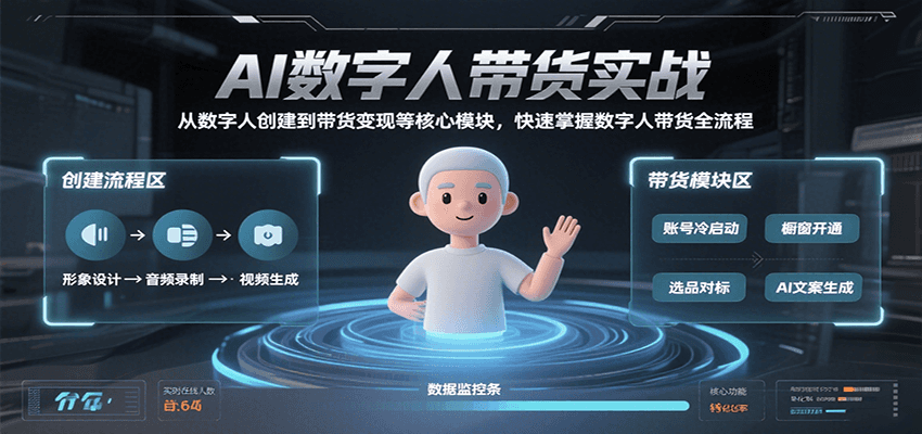 20260302032343-69a502bf6d5de.png AI数字人带货实战,从数字人创建到带货变现各核心模块,快速掌握全流程