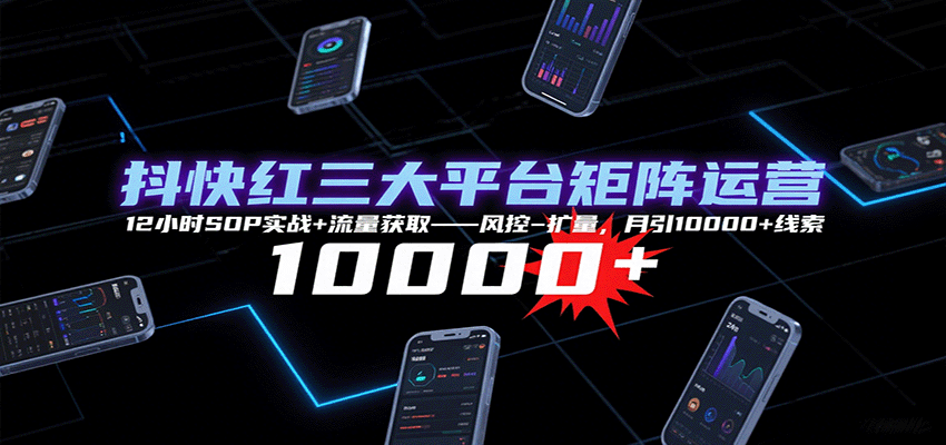 20260302033332-69a5050cba19b.png 抖快红三大平台矩阵运营,12小时SOP实战+流量获取-风控-扩量,月引10000+线索