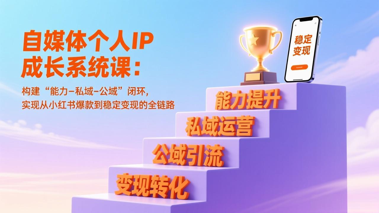 20260302034341-69a5076da3bde.jpeg 自媒体个人IP成长系统课:构建“能力-私域-公域”闭环,实现从小红书爆款到稳定变现的全链路