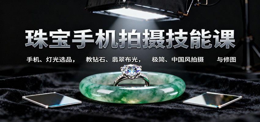 20260302034733-69a508557d445.jpg 珠宝手机拍摄技能课:手机、 灯光选品,钻石、翡翠布光,极简中国风拍摄与修图
