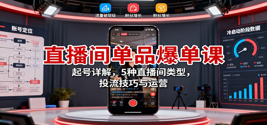 20260302034828-69a5088c8cf9a.jpg 直播间单品爆单课:起号详解,5种直播间类型,投流技巧与运营