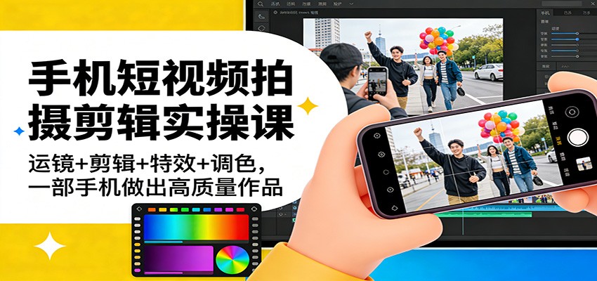 20260302041525-69a50edd9baf0.jpg 手机短视频拍摄剪辑实操课:运镜+剪辑+特效+调色,一部手机做出高质量作品