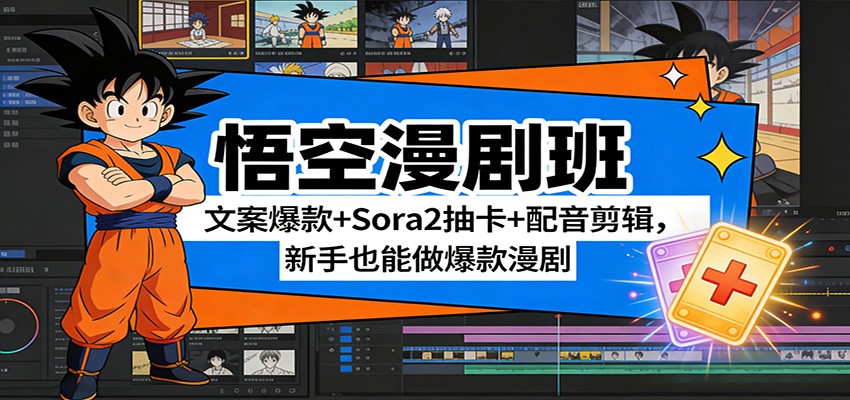 20260302041853-69a50fad89ee0.jpg 悟空漫剧班:文案爆款+Sora2抽卡+配音剪辑,新手也能做爆款漫剧