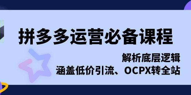 拼多多运营必备课程,解析底层逻辑,涵盖低价引流、OCPX转全站网赚项目-副业赚钱-互联网创业-资源整合百读客