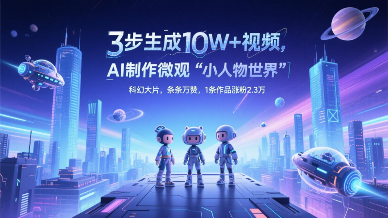 三步生成10W+视频,AI制作微观“小人物世界”科幻大片,条条万赞,1条作品涨粉2.3万网赚项目-副业赚钱-互联网创业-资源整合百读客