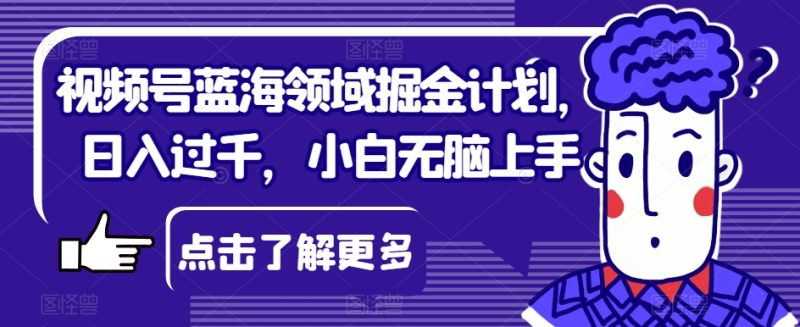 视频号蓝海领域掘金计划，日入过千，小白无脑上手【揭秘】网赚项目-副业赚钱-互联网创业-资源整合百读客