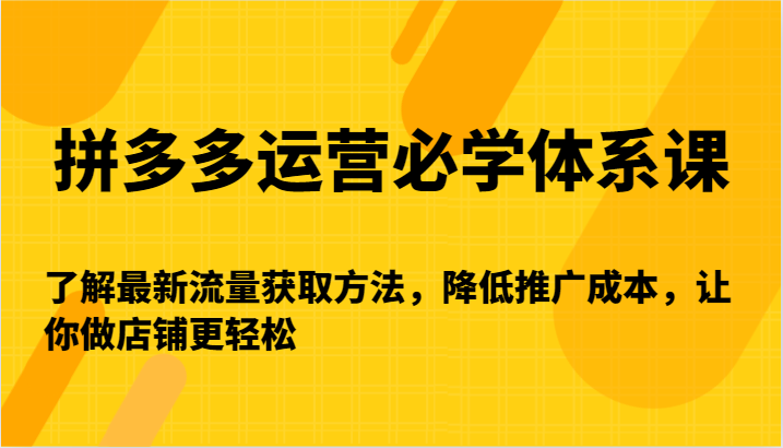 拼多多运营必学体系课-了解最新流量获取方法,降低推广成本,让你做店铺更轻松网赚项目-副业赚钱-互联网创业-资源整合百读客