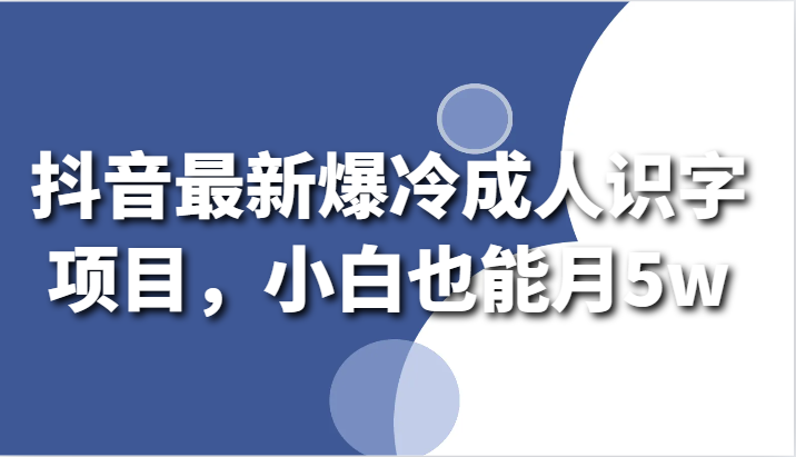 抖音最新爆冷成人识字项目,小白也能月5w网赚项目-副业赚钱-互联网创业-资源整合百读客