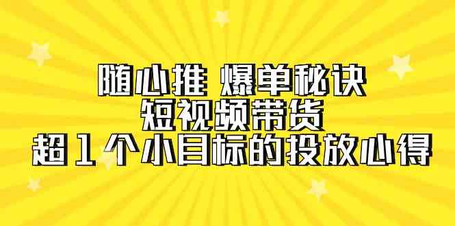 随心推爆单秘诀,短视频带货-超1个小目标的投放心得(7节视频课)网赚项目-副业赚钱-互联网创业-资源整合百读客