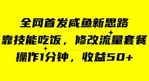 咸鱼冷门新玩法,靠“技能吃饭”,修改流量套餐,操作1分钟,收益50【揭秘】网赚项目-副业赚钱-互联网创业-资源整合百读客
