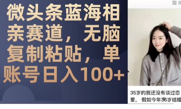 微头条蓝海相亲赛道,无脑复制粘贴,单账号日入100+网赚项目-副业赚钱-互联网创业-资源整合百读客