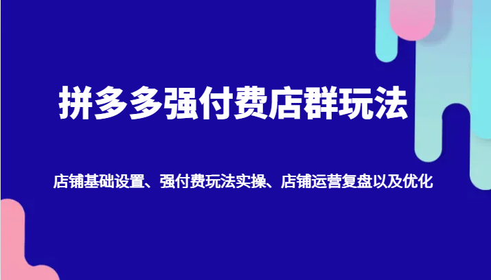 拼多多强付费店群玩法：店铺基础设置、强付费玩法实操、店铺运营复盘以及优化网赚项目-副业赚钱-互联网创业-资源整合百读客