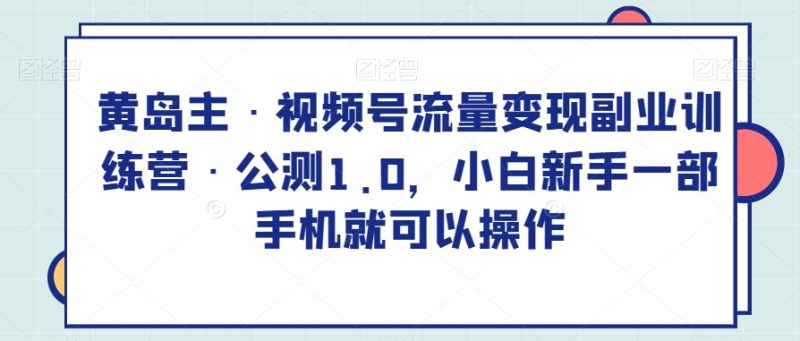 黄岛主·视频号流量变现副业训练营·公测1.0,小白新手一部手机就可以操作网赚项目-副业赚钱-互联网创业-资源整合百读客