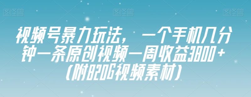 视频号暴力玩法，一个手机几分钟一条原创视频一周收益3800+（附820G视频素材）网赚项目-副业赚钱-互联网创业-资源整合百读客