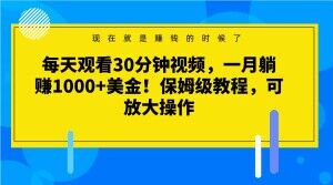 每天观看30分钟视频，一月躺赚1000+美金！保姆级教程，可放大操作【揭秘】网赚项目-副业赚钱-互联网创业-资源整合百读客