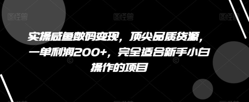 实操咸鱼数码变现，顶尖品质货源，一单利润200+，完全适合新手小白操作的项目【揭秘】网赚项目-副业赚钱-互联网创业-资源整合百读客