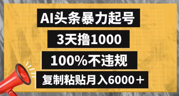 AI头条暴力起号，3天撸1000,100%不违规，复制粘贴月入6000＋【揭秘】网赚项目-副业赚钱-互联网创业-资源整合百读客