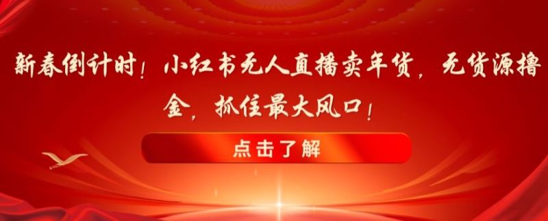 新春倒计时!小红书无人直播卖年货,无货源撸金,抓住最大风口【揭秘】网赚项目-副业赚钱-互联网创业-资源整合百读客