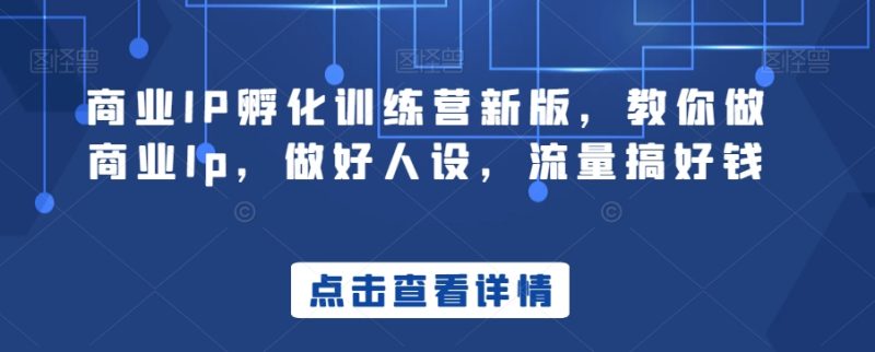 商业IP孵化训练营新版，教你做商业Ip，做好人设，流量搞好钱网赚项目-副业赚钱-互联网创业-资源整合百读客