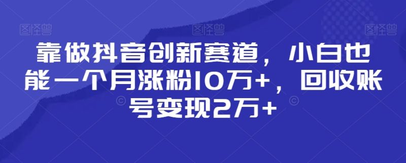靠做抖音创新赛道,小白也能一个月涨粉10万+,回收账号变现2万+网赚项目-副业赚钱-互联网创业-资源整合百读客