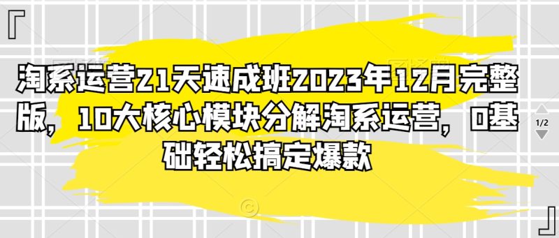 淘系运营21天速成班2023年12月完整版，10大核心模块分解淘系运营，0基础轻松搞定爆款网赚项目-副业赚钱-互联网创业-资源整合百读客