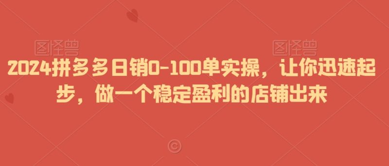 2024拼多多日销0-100单实操，让你迅速起步，做一个稳定盈利的店铺出来网赚项目-副业赚钱-互联网创业-资源整合百读客