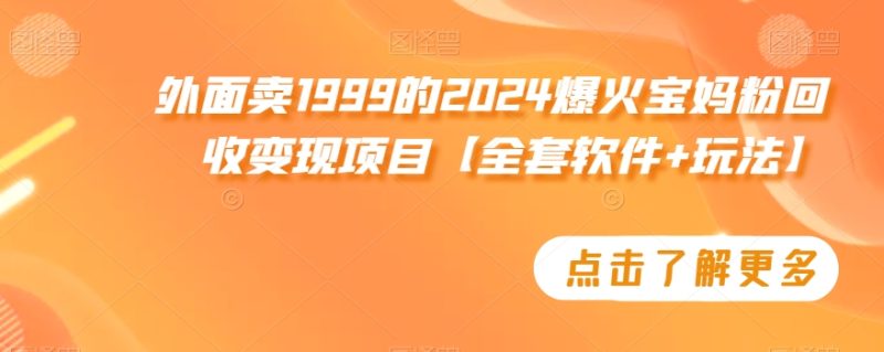外面卖1999的2024爆火宝妈粉回收变现项目【全套软件+玩法】网赚项目-副业赚钱-互联网创业-资源整合百读客