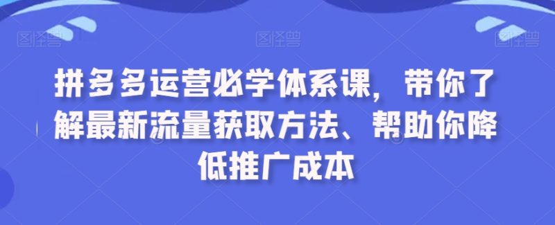 拼多多运营必学体系课,带你了解最新流量获取方法、帮助你降低推广成本网赚项目-副业赚钱-互联网创业-资源整合百读客