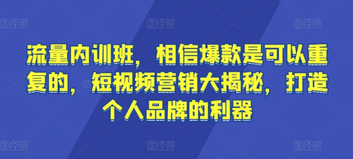 流量内训班，相信爆款是可以重复的，短视频营销大揭秘，打造个人品牌的利器网赚项目-副业赚钱-互联网创业-资源整合百读客