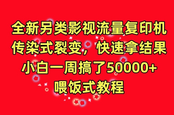 全新另类影视流量复印机,传染式裂变,快速拿结果,小白一周搞了50000+,喂饭式教程网赚项目-副业赚钱-互联网创业-资源整合百读客
