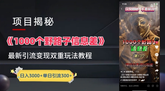 一千个野路子信息差最新玩法教程-变现+引流的玩法具体拆解网赚项目-副业赚钱-互联网创业-资源整合百读客