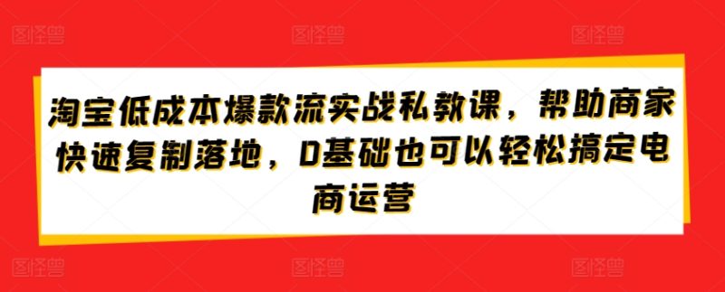 淘宝低成本爆款流实战私教课，帮助商家快速复制落地，0基础也可以轻松搞定电商运营网赚项目-副业赚钱-互联网创业-资源整合百读客