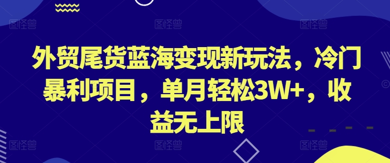 外贸尾货蓝海变现新玩法,冷门暴利项目,单月轻松3W+,收益无上限网赚项目-副业赚钱-互联网创业-资源整合百读客
