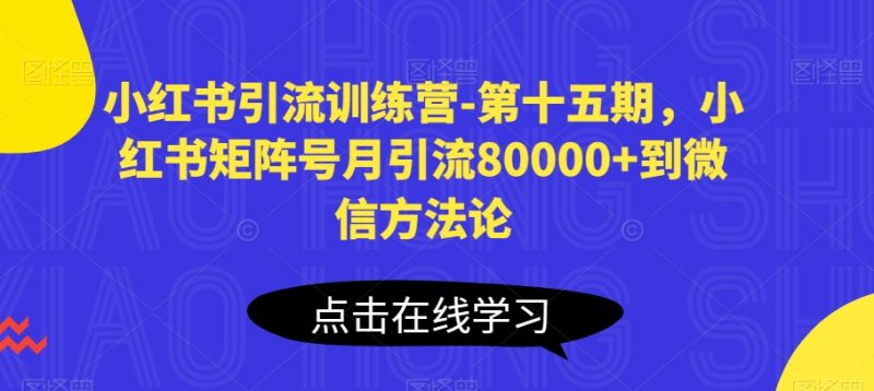 小红书引流训练营-第十五期，小红书矩阵号月引流80000+到微信方法论网赚项目-副业赚钱-互联网创业-资源整合百读客
