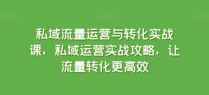 私域流量运营与转化实战课，私域运营实战攻略，让流量转化更高效网赚项目-副业赚钱-互联网创业-资源整合百读客