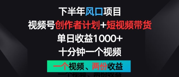 下半年风口项目，视频号创作者计划+视频带货，一个视频两份收益，十分钟一个视频网赚项目-副业赚钱-互联网创业-资源整合百读客