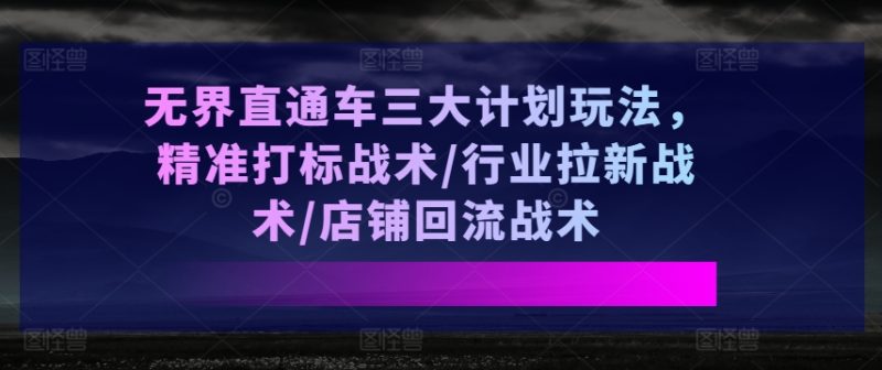 无界直通车三大计划玩法,精准打标战术/行业拉新战术/店铺回流战术网赚项目-副业赚钱-互联网创业-资源整合百读客