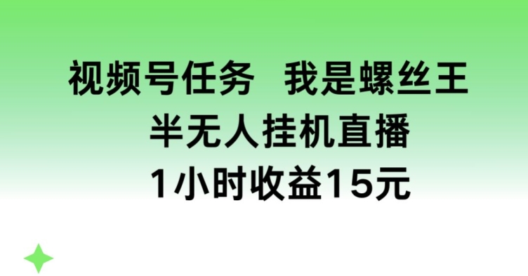 视频号任务，我是螺丝王， 半无人挂机1小时收益15元网赚项目-副业赚钱-互联网创业-资源整合百读客