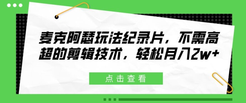麦克阿瑟玩法纪录片,不需高超的剪辑技术,轻松月入2w+网赚项目-副业赚钱-互联网创业-资源整合百读客