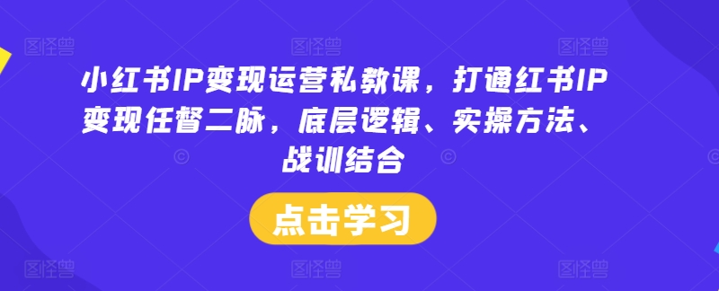 小红书IP变现运营私教课，打通红书IP变现任督二脉，底层逻辑、实操方法、战训结合网赚项目-副业赚钱-互联网创业-资源整合百读客
