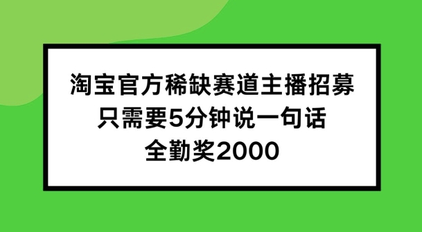 淘宝官方稀缺赛道主播招募 ,只需要5分钟说一句话, 全勤奖2000网赚项目-副业赚钱-互联网创业-资源整合百读客