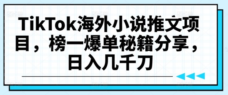 TikTok海外小说推文项目，榜一爆单秘籍分享，日入几千刀网赚项目-副业赚钱-互联网创业-资源整合百读客