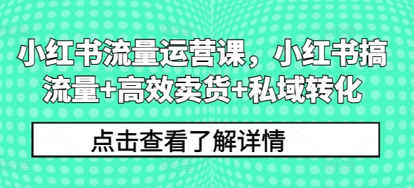 小红书流量运营课，小红书搞流量+高效卖货+私域转化网赚项目-副业赚钱-互联网创业-资源整合百读客