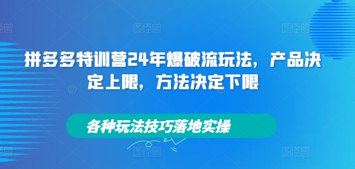 拼多多特训营24年爆破流玩法,产品决定上限,方法决定下限,各种玩法技巧落地实操网赚项目-副业赚钱-互联网创业-资源整合百读客
