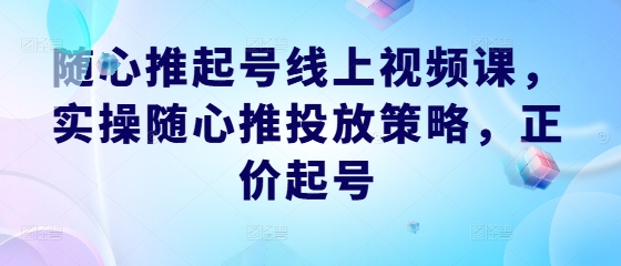 随心推起号线上视频课，实操随心推投放策略，正价起号网赚项目-副业赚钱-互联网创业-资源整合百读客