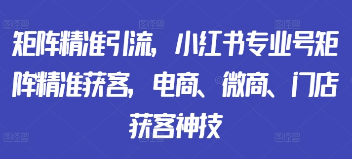 矩阵精准引流，小红书专业号矩阵精准获客，电商、微商、门店获客神技网赚项目-副业赚钱-互联网创业-资源整合百读客